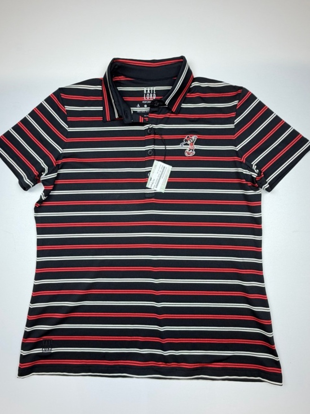 Kate Lord Disney Minnie Golf Polo Shirt Striped Performance Women Size L NWT